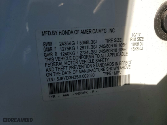 2018 Acura MDX with VIN 5J8YD3H35JL002030, listed as a Copart auction lot 43876915 with 0 mi miles and Salvage Title. Bid and sale history available at carsss.com. Image 15.