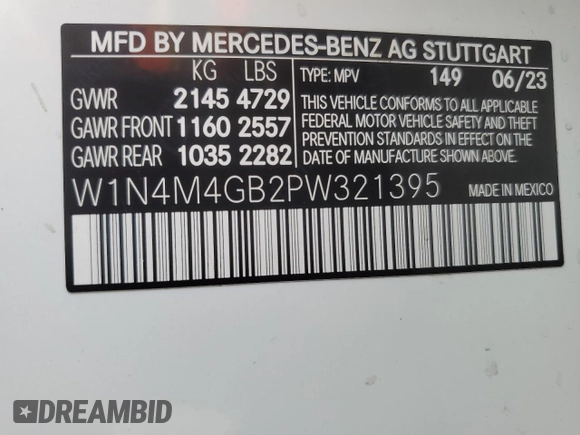 2023 Mercedes-Benz GLB 250 z VIN W1N4M4GB2PW321395, wystawiony jako Copart lot #51124145 z przebiegiem 20 474 mil mil oraz Nie do naprawy. Historia ofert i sprzedaży dostępna na DreamBid. Obrazek 13.