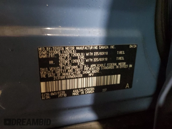 2024 Toyota RAV4 Hybrid SE with VIN 2T3T6RFVXRW064008, listed as a Copart auction lot 55734465 with 13,655 mi miles and Salvage title. Bid and sale history available at DreamBid. Image 14.