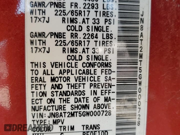 2016 Nissan Rogue S with VIN JN8AT2MT5GW000728, listed as a Copart auction lot 50883195 with 103,583 mi miles and Non Repairable. Bid and sale history available at DreamBid. Image 13.