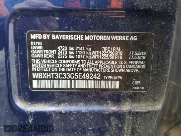 2016 BMW X1 xDrive28i with VIN WBXHT3C33G5E49242, listed as a Copart auction lot 51947625 with 105,538 mi miles and Salvage Title. Bid and sale history available at carsss.com. Image 13.