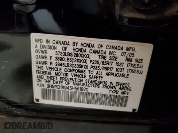 2005 Acura MDX Touring with VIN 2HNYD18945H551920, listed as a Copart auction lot 71288794 with 127,947 mi miles and Salvage Title. Bid and sale history available at carsss.com. Image 13.