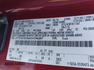 2016 Ford F-150 XLT with VIN 1FTEW1EG4GKE96287, listed as a IAAI auction lot 41382832 with 1 mi miles. Bid and sale history available at carsss.com. Image 9.