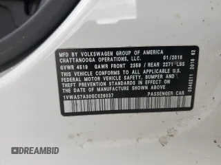2016 Volkswagen Passat 1.8T R-Line w/Comfort Pkg with VIN 1VWAS7A30GC026037, listed as a Copart auction lot 49080145 with 183,407 mi miles and Salvage Title. Bid and sale history available at carsss.com. Image 12.