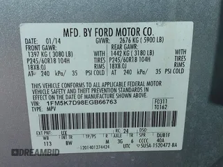 2014 Ford Explorer XLT with VIN 1FM5K7D98EGB66763, listed as a IAAI auction lot 40933042 with 126,929 mi miles and . Bid and sale history available at DreamBid. Image 9.