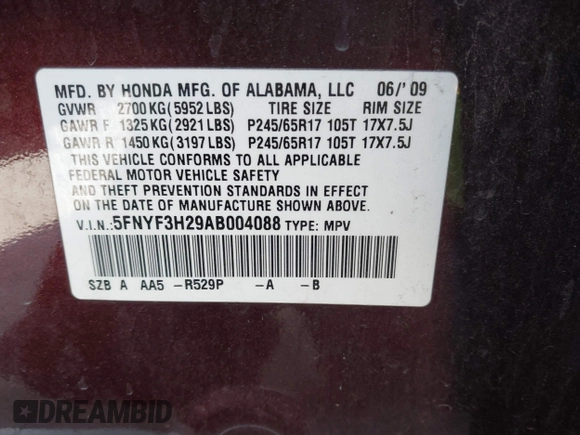2010 Honda Pilot LX with VIN 5FNYF3H29AB004088, listed as a IAAI auction lot 42339270 with 242,385 mi miles and . Bid and sale history available at DreamBid. Image 9.
