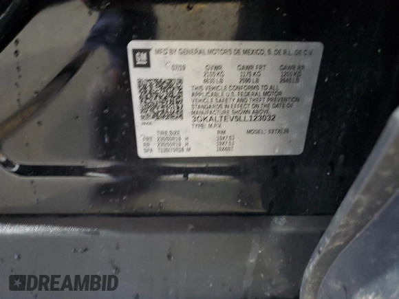 2020 GMC Terrain SLE with VIN 3GKALTEV5LL123032, listed as a Copart auction lot 51480765 with Not Provided miles and Salvage Title. Bid and sale history available at DreamBid. Image 15.