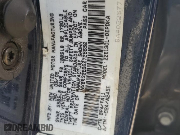 2006 Toyota Corolla CE with VIN 1NXBR32E96Z725652, listed as a Copart auction lot 62348135 with 227,349 mi miles and Clean title. Bid and sale history available at DreamBid. Image 12.