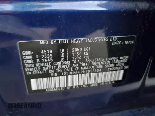 2017 Subaru Legacy Premium with VIN 4S3BNAF62H3032504, listed as a Copart auction lot 52920475 with 216,098 mi miles and Salvage Title. Bid and sale history available at carsss.com. Image 12.