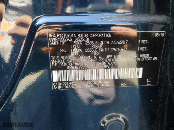 2018 Toyota RAV4 XLE with VIN JTMWFREV9JJ745584, listed as a Copart auction lot 51451885 with 114,985 mi miles and Salvage Title. Bid and sale history available at carsss.com. Image 13.