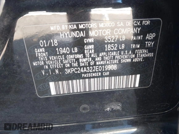 2018 Hyundai Accent SE z VIN 3KPC24A32JE019908, wystawiony jako IAAI lot #42358605 z przebiegiem 59 693 mil mil oraz . Historia ofert i sprzedaży dostępna na DreamBid. Obrazek 9.