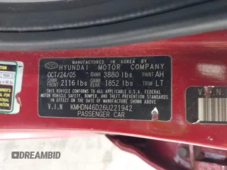 2006 Hyundai Elantra GLS with VIN KMHDN46D26U221942, listed as a IAAI auction lot 42580330 with 102,332 mi miles and . Bid and sale history available at DreamBid. Image 9.