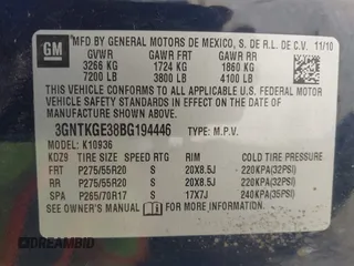 2011 Chevrolet Avalanche LTZ with VIN 3GNTKGE38BG194446, listed as a IAAI auction lot 42225609 with 135,183 mi miles and . Bid and sale history available at DreamBid. Image 9.