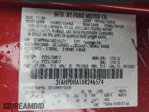 2010 Ford Fusion SE с VIN 3FAHP0HA1AR246574, выставлен на аукционе Copart как лот 61459485 с пробегом 178 691 миль миль и На запчасти • Non repairable. История ставок и продаж доступна на DreamBid. Изображение 13.