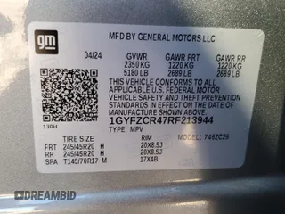 2024 Cadillac XT4 FWD Premium Luxury with VIN 1GYFZCR47RF213944, listed as a Copart auction lot 87674675 with 1,606 mi miles and Salvage title. Bid and sale history available at DreamBid. Image 15.