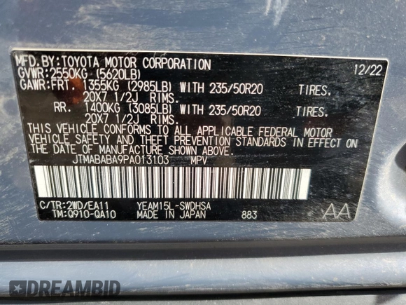 2023 Subaru Solterra Limited с VIN JTMABABA9PA013103, выставлен на аукционе Copart как лот 45185785 с пробегом 43 952 миль миль и Списание • Salvage title. История ставок и продаж доступна на DreamBid. Изображение 14.
