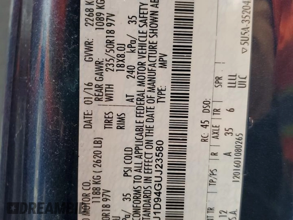 2016 Lincoln MKC Premier with VIN 5LMCJ1D94GUJ23580, listed as a Copart auction lot 80867134 with 120,792 mi miles and Salvage Title. Bid and sale history available at DreamBid. Image 15.