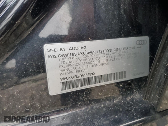 2013 Audi A4 Prestige with VIN WAUKFAFL9DA156890, listed as a Copart auction lot 63780554 with 127,614 mi miles and Salvage Title. Bid and sale history available at carsss.com. Image 12.