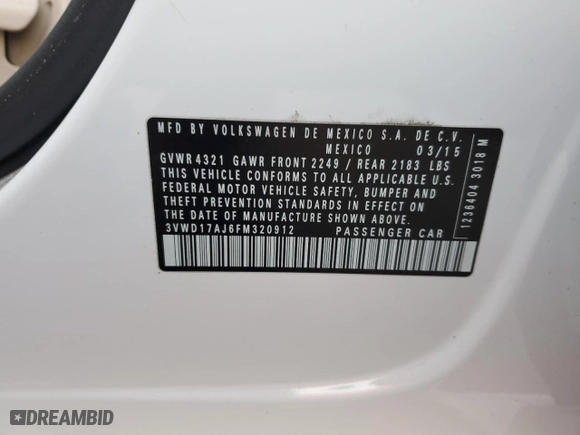 2015 Volkswagen Jetta Sedan 1.8T Sport with VIN 3VWD17AJ6FM320912, listed as a Copart auction lot 84703644 with 0 mi miles and Salvage Title. Bid and sale history available at carsss.com. Image 12.