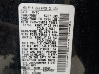 2011 Nissan Murano SL z VIN JN8AZ1MW7BW151047, wystawiony jako Copart lot #56645655 z przebiegiem 118 885 mil mil oraz Czysty tytuł • Clean title. Historia ofert i sprzedaży dostępna na DreamBid. Obrazek 13.