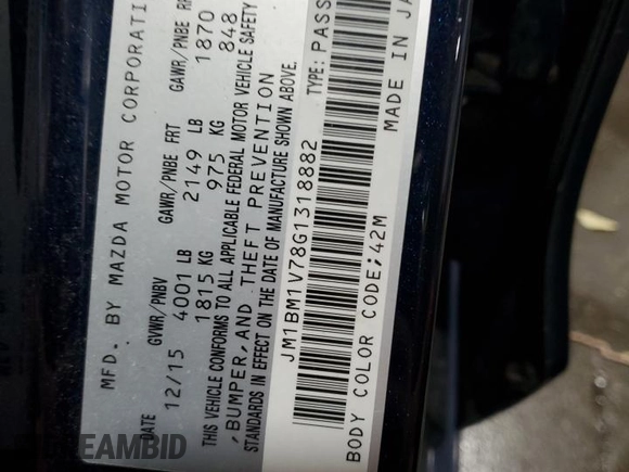 2016 Mazda 3 i Touring with VIN JM1BM1V78G1318882, listed as a Copart auction lot 54167045 with 146,412 mi miles and Non Repairable. Bid and sale history available at DreamBid. Image 13.