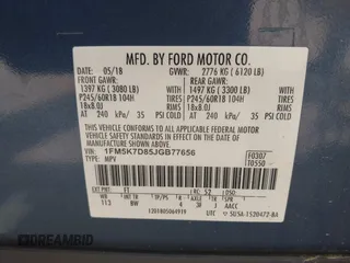 2018 Ford Explorer XLT with VIN 1FM5K7D85JGB77656, listed as a IAAI auction lot 42366539 with 86,579 mi miles and . Bid and sale history available at DreamBid. Image 9.