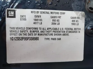 2005 Chevrolet Malibu with VIN 1G1ZS52F95F338980, listed as a IAAI auction lot 41567693 with 199,793 mi miles. Bid and sale history available at carsss.com. Image 9.