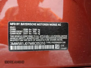2021 BMW 3 Series 330i with VIN 3MW5R1J07M8C05310, listed as a Copart auction lot 51802115 with 54,399 mi miles and Salvage Title. Bid and sale history available at carsss.com. Image 14.