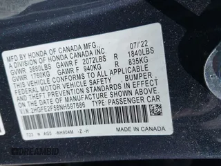 2022 Honda Civic Sedan Sport with VIN 2HGFE2F58NH597686, listed as a IAAI auction lot 41489050 with 44,161 mi miles. Bid and sale history available at carsss.com. Image 9.