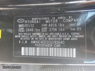 2012 Hyundai Genesis 3.8L with VIN KMHGC4DD2CU192640, listed as a Copart auction lot 46691275 with 188,602 mi miles and Salvage Title. Bid and sale history available at carsss.com. Image 14.