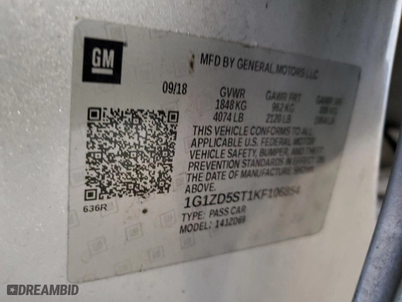 2019 Chevrolet Malibu LT with VIN 1G1ZD5ST1KF106854, listed as a Copart auction lot 42832295 with 104,767 mi miles and Salvage Title. Bid and sale history available at carsss.com. Image 12.