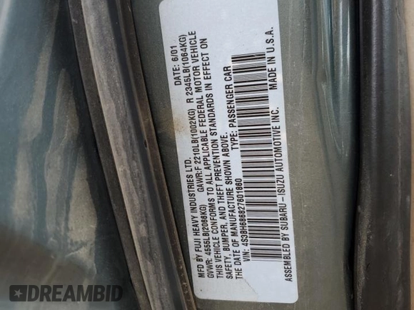 2002 Subaru Legacy Outback Limited с VIN 4S3BH686827601860, выставлен на аукционе Copart как лот 61432045 с пробегом 273 452 миль миль и Чистый • Clean title. История ставок и продаж доступна на DreamBid. Изображение 13.