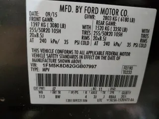 2016 Ford Explorer XLT with VIN 1FM5K8D82GGB07997, listed as a Copart auction lot 47011365 with 130,187 mi miles and Salvage Title. Bid and sale history available at DreamBid. Image 15.