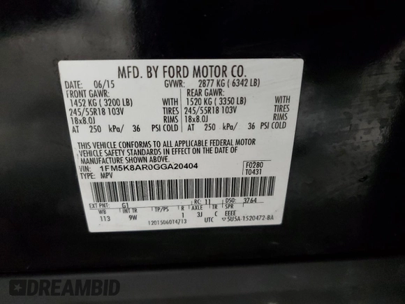2016 Ford Utility Police Interceptor with VIN 1FM5K8AR0GGA20404, listed as a Copart auction lot 75205934 with 180,626 mi miles and Salvage Title. Bid and sale history available at carsss.com. Image 15.