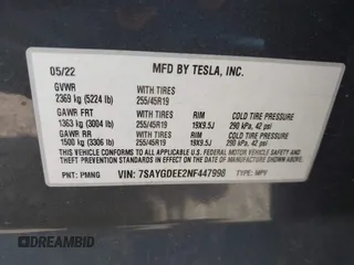 2022 Tesla Model Y Long Range z VIN 7SAYGDEE2NF447998, wystawiony jako IAAI lot #41704968 z przebiegiem 34 088 mil mil oraz . Historia ofert i sprzedaży dostępna na DreamBid. Obrazek 9.