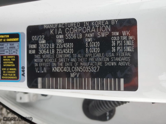 2022 Kia EV6 GT-Line with VIN KNDC4DLC6N5035327, listed as a Copart auction lot 85954264 with 0 mi miles and Salvage Title. Bid and sale history available at carsss.com. Image 14.