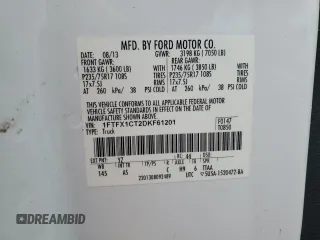 2013 Ford F-150 XL z VIN 1FTFX1CT2DKF61201, wystawiony jako Copart lot #58761215 z przebiegiem Nie podano mil oraz Szkoda całkowita • Salvage title. Historia ofert i sprzedaży dostępna na DreamBid. Obrazek 12.