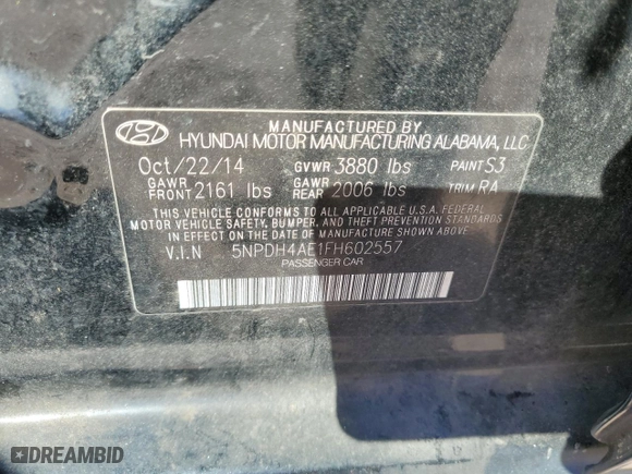 2015 Hyundai Elantra SE with VIN 5NPDH4AE1FH602557, listed as a Copart auction lot 49055865 with 108,246 mi miles and Salvage Title. Bid and sale history available at carsss.com. Image 12.