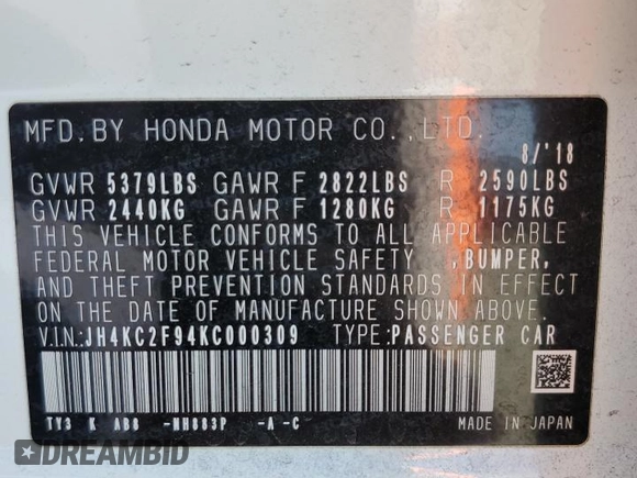 2019 Acura RLX Hybrid Advance z VIN JH4KC2F94KC000309, wystawiony jako Copart lot #54513735 z przebiegiem Nie podano mil oraz Szkoda całkowita • Salvage title. Historia ofert i sprzedaży dostępna na DreamBid. Obrazek 12.