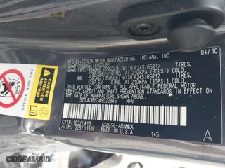 2010 Toyota Highlander SE with VIN 5TDJK3EH3AS022846, listed as a IAAI auction lot 40202093 with 1 mi miles. Bid and sale history available at carsss.com. Image 9.