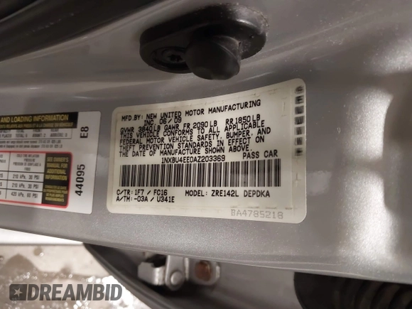 2010 Toyota Corolla with VIN 1NXBU4EE0AZ203369, listed as a IAAI auction lot 41593043 with 189,937 mi miles. Bid and sale history available at carsss.com. Image 9.