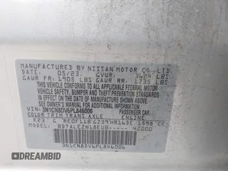 2023 Nissan Versa S with VIN 3N1CN8DV6PL846006, listed as a IAAI auction lot 42641881 with 47,993 mi miles and . Bid and sale history available at DreamBid. Image 9.