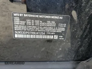 2024 BMW X3 xDrive30i with VIN 5UX53DP07R9U41254, listed as a Copart auction lot 50654335 with 10,357 mi miles and Salvage Title. Bid and sale history available at DreamBid. Image 13.