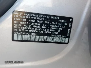 2013 Volkswagen Passat Wolfsburg Edition with VIN 1VWAH7A32DC144925, listed as a Copart auction lot 76357524 with 172,124 mi miles and Salvage title. Bid and sale history available at DreamBid. Image 15.
