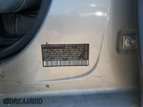 2013 Volkswagen Jetta SE z VIN 3VWDP7AJ8DM266802, wystawiony jako Copart lot #56067515 z przebiegiem 73 545 mil mil oraz Szkoda całkowita • Salvage title. Historia ofert i sprzedaży dostępna na DreamBid. Obrazek 12.