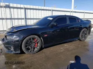 2021 Dodge Charger Scat Pack with VIN 2C3CDXGJXMH593123, listed as a Copart auction lot 42450355 with 45,870 mi miles and Salvage Title. Bid and sale history available at DreamBid. Image 1.