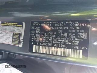 2021 Hyundai Palisade SEL z VIN KM8R24HE1MU194945, wystawiony jako IAAI lot #41987070 z przebiegiem 77 331 mil mil oraz . Historia ofert i sprzedaży dostępna na DreamBid. Obrazek 9.