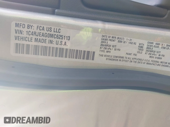 2021 Jeep Grand Cherokee Laredo E с VIN 1C4RJEAG0MC625113, выставлен на аукционе IAAI как лот 42280310 с пробегом 56 111 миль миль и . История ставок и продаж доступна на DreamBid. Изображение 9.