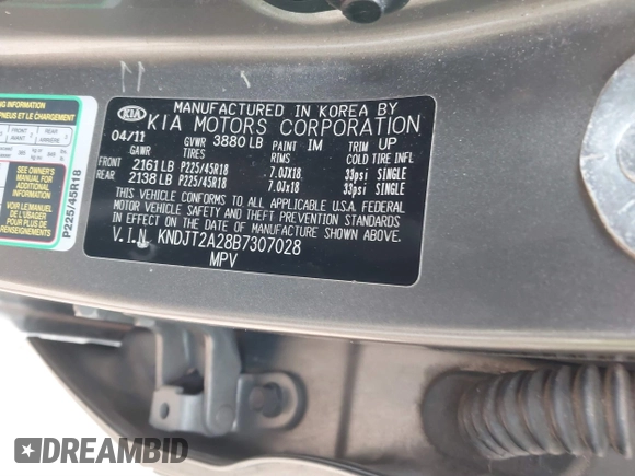 2011 Kia Soul + with VIN KNDJT2A28B7307028, listed as a IAAI auction lot 41374263 with 182,074 mi miles. Bid and sale history available at carsss.com. Image 9.