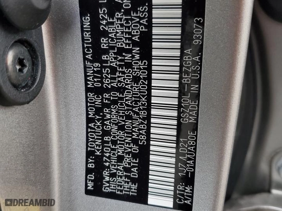 2019 Lexus ES with VIN 58ABZ1B13KU021015, listed as a Copart auction lot 49738615 with 25,636 mi miles and Salvage Title. Bid and sale history available at carsss.com. Image 12.